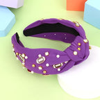 YARIEW Football Headband for Women Pearl Rhinestone Jeweled Knotted Headband Fashion Headband Wide Game Day Sports Hair Accessories Gift for Football Mom Fans Christmas (Purple)