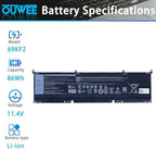86Wh 69KF2 Battery Replacement for Dell G7 15 7500 G15 5510 5511 5515 5520 5521 XPS 15 9500 9510 9520 Precision 5550 5560 5570 Alienware M15 R3 R4 M17 R3 R4 Inspiron 7510 7610 7620 P87F P91F