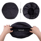 Shower Cap for Men Black Bath Cap, Reversible Large Waterproof Adjustable Shower Caps Terry Lining & Elastic Band Stretch Hem Hair Hat