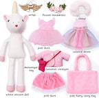 Unicorn Doll Stuffed Animal Toys for Girls - Ballerina Doll | Plush Carrier Bag | 3 Set Cloth Accessories, Kids Pretend Play Doll Pet Care, Birthday Gift for 3 4 5 6 Year Old Little Girl Unicorn Toys