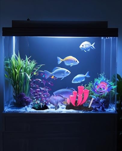 4 Pieces Aquarium Fish Tank Decorations with Glowing Effect, Silicone Glow Artificial Ornament Coral Reef Plants for Aquarium Decoration Small and Large Fish Bowl Decor Accessories