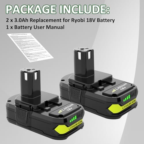 2-Pack P108 Replacement Battery Compatible with Ryobi 18V Battery P102 P103 P104 P105 P107 P108 P109 P190 P122 for 18 Volt Cordless Power Tools