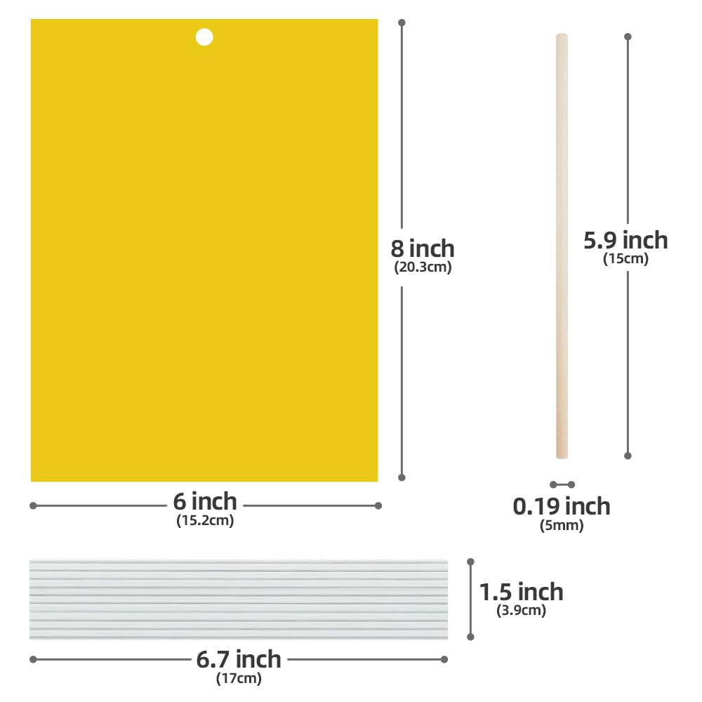 Kensizer 50-Pack Fruit Fly Trap, Yellow Sticky Gnat Traps Killer for Indoor/Outdoor Flying Plant Insect Like Fungus Gnats, Whiteflies, Aphids, Leaf Miners - 6x8 in, Twist Ties Included