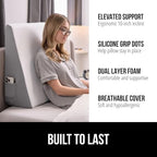 GORILLA GRIP Bed Wedge Ergonomic Sleeping Pillow, Soft Dual Layer Memory Foam, Stay in Place Dots, Breathable, Headboard Triangle Sleep Support for Reading Acid Reflux Anti Snoring, 10in White Gray