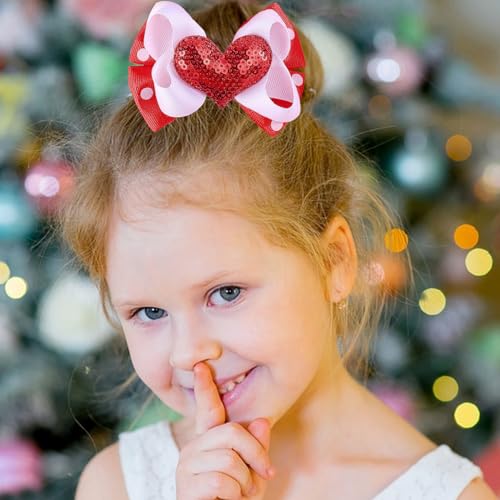 Valentine's Day Hair Clips Bow knot Red White Heart Sequin Hair Pins Head wear Cute Bow Hair Barrettes Valentine Day Hairpins Hair Accessories for Girls Women Toddlers Hair Bows 2PCS