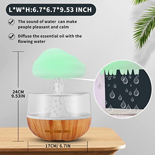 Weljoy Zen Raining Cloud Night Light Aromatherapy Essential Oil Diffuser Micro Humidifier Desk Fountain Bedside Sleeping Relaxing Mood Water Drop Sound (White)