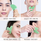 Jade Stone Gua Sha Massage Tool Set Larger Guasha Board with Handle Muscle Scraping Massage Tools Facial Anti Cellulite Spa Acupuncture Tools for Back Neck Face Leg Massage, Lymphatic Drainage