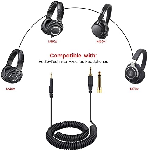 weishan ATH-M50x Cable Coiled Aux Cord Replacement for Audio Technica M40x M70x Wired Headphones, 2.5mm to 3.5mm(1/8") Extension Wire with 6.35mm(1/4") Adapter, 14ft
