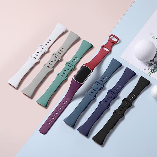 Maledan 8 Pack Band Compatible with Fitbit Charge 5/Charge 6 Bands for Women Men, Soft Slim Silicone Waterproof Sport Strap Replacement Wristband Accessories for Fitbit Charge 5/6 Fitness Tracker