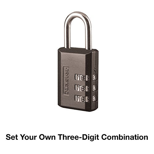 Master Lock Black Combination Padlock, Indoor Gym Locker Lock with Customizable 3-digit Code for Luggage, Backpacks, Cabinets, 647D