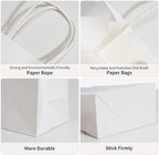 RACETOP 100 Pack Small Gift Bags 5.8x3.2x8.25 Inch White Kraft Paper Bags with Handles Bulk, Retail Shopping Bags for Birthday Party Favors, Grocery, Wedding, Craft
