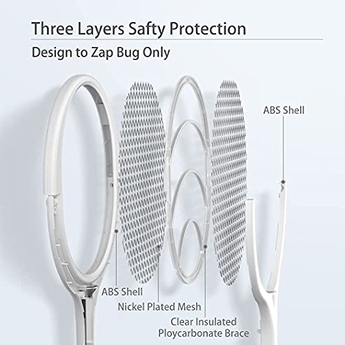 Anne Diary Electric Bug Zapper Racket Mosquito Fly Gnat Wasp Killer USB Type-C Rechargeable Electric Fly Swatter Racket Fly Mosquito Zapper Indoor Rotating Head (1 - Pack)
