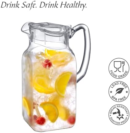 Amazing Abby - Quadly - 2-Pack Acrylic Pitcher (64 oz), Clear Plastic Water Pitcher with Lid, Fridge Jug, BPA-Free, Shatter-Proof, Great for Iced Tea, Sangria, Lemonade, Juice, Milk, and More