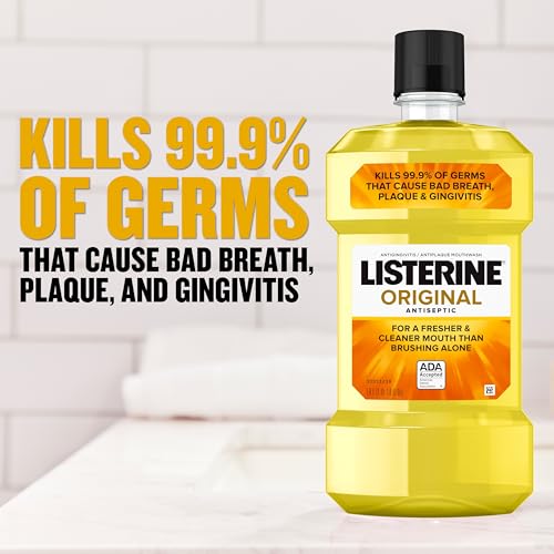 Listerine Original Antiseptic Oral Care Mouthwash to Kill 99% of Germs That Cause Bad Breath, Plaque and Gingivitis, ADA-Accepted Mouthwash, Original Flavored Oral Rinse, 1 L