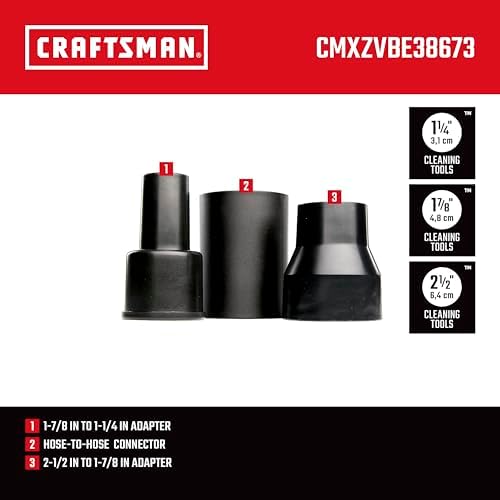CRAFTSMAN CMXZVBE38673 Adapter Wet Dry Vac Attachment Kit, Industrial-Grade Vac Accessories that Connects 2-1/2 inch Hoses to 1-7/8 in. Parts, 1-7/8 inch Hoses to 1-1/4 in. Parts