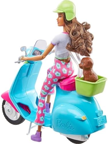 Barbie Fashionistas Doll & Scooter, Travel Playset with Stickers, Pet Puppy & Themed Accessories Like Map & Camera (Amazon Exclusive)