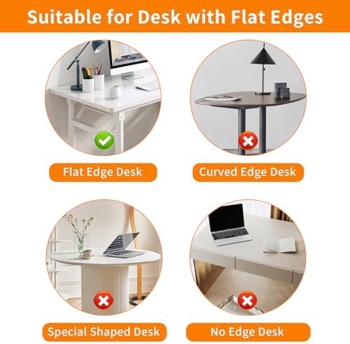 LUKETURE Desk Side Storage, Laptop Holder with Cable Management Tray, 2 in 1 Steel Under Desk Laptop Mount, Table Organization, Space Saving Table Accessories for Office and Home (White)