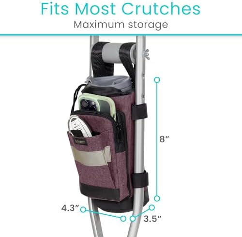 Vive Crutch Accessories Bag - Pouch for Crutches - Accessory Storage Carry Kit for Women, Men, Adults, Kids - Cup and Bottle Pocket Holder with Ergonomic Design (Purple)