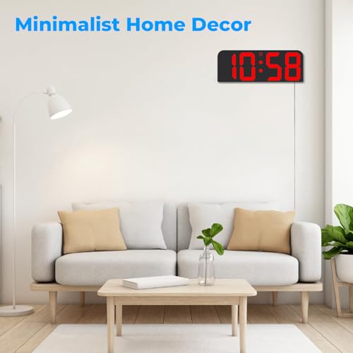 SZELAM Digital Wall Clock, 9.6” LED Large Digital Alarm Clock with Remote Control, 3 Inch Font, Desk Modern Electric Wall Clock for Living Room Bedroom Garage Decor Teens Elderly - Red
