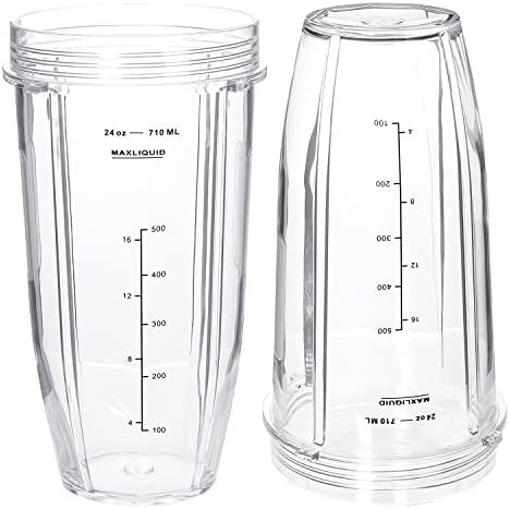 Replacement 24oz Blender Cup For Ninja BN401 BN751 BN801 BN800 BL450 BL456 BL480 Foodi SS401 SS101 TWISTi SS151 SS351 Cups Nutri Ninja Auto IQ Parts Lids Upgraded (2 Pack)