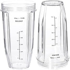 Replacement 24oz Blender Cup For Ninja BN401 BN751 BN801 BN800 BL450 BL456 BL480 Foodi SS401 SS101 TWISTi SS151 SS351 Cups Nutri Ninja Auto IQ Parts Lids Upgraded (2 Pack)