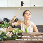 SAMEBUTECO Heavy-Duty Leather Fly Swatter Set: 1 Grey & 1 Black Included, 19.7" Effective Insects Catcher with Bench Wood Handle Fly Swatter Comfort Hold