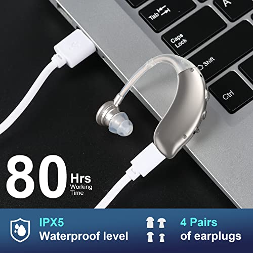 F&Kcoptee Hearing Aids for Seniors Rechargeable with Noise Canceling - Hearing Amplifiers for Adults with Severe Hearing Loss - 2 Ear Amplifier Over The Counter Hearing Aid with Volume Control - Silver
