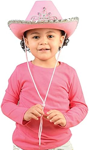 GiftExpress Pink Cowboy Hat With Tiara - CHILD SIZE, Pinky Felt Cowboy Hat for Western Costume, CowGirl Pretend Plays