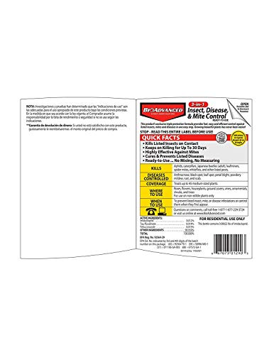 BIOADVANCED 701290B Insecticide Fungicide Miticide 3-in-1 Insect, Disease & Mite Control, 24 oz, Ready-to-Use (Pack of 2)
