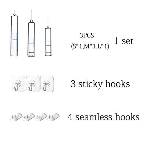 AODERUM Hanging Glass Planter Water Iron Art Hydroponic Vase Transparent Test Tube Flower Hanging Bottle Home Decoration (3pcs-S,M,L)