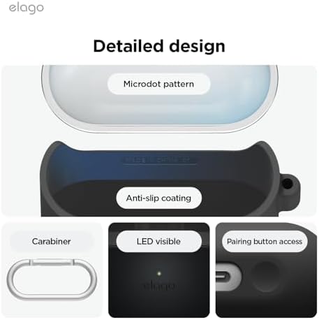 elago Compatible with Samsung Galaxy Buds 3 Case & Galaxy Buds 3 Pro Case, Duo Case with Carabiner, Premium Silicone + TPU Cover, Wireless Charging, Headphone Accessories, for Men, for Women (Black)