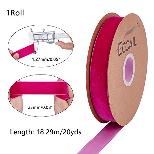 arricraft 20 Yards × 1 Inch Christmas Single Side Pink Velvet Ribbon, Satin Ribbon Roll for Wedding Gift Wrapping Velvet Fabric Hair Bows Flower Arranging Home Decorating (Pink)