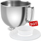5QT Stainless Steel Mixer Bowl with Cover - Compatible with KitchenAid Tilt-Head Stand Mixers 4.5-Quart (4.3 L) & 5-Quart (4.7 L), Replacement Mixing Bowl with Splash-Proof Lid Set for Dishwasher Safe