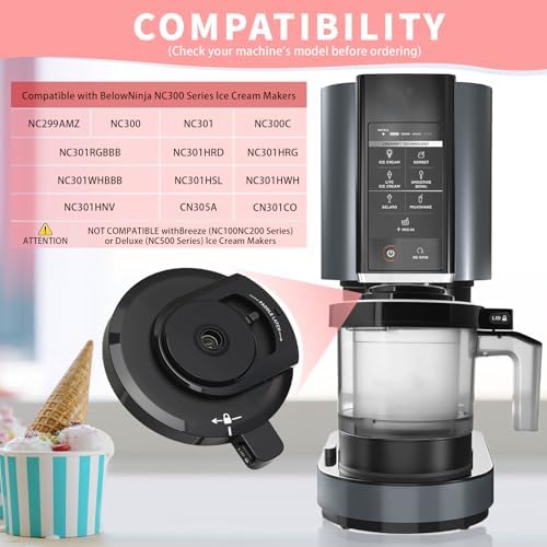 Compatible Lid for Ninja Ice Cream Maker NC301 Series, Ice Cream Replacement Lid, Replacement Parts Accessories Compatible with NinjaNC299AMZ/NC301/NC300/NC201/NC101 Series (NO Paddle)