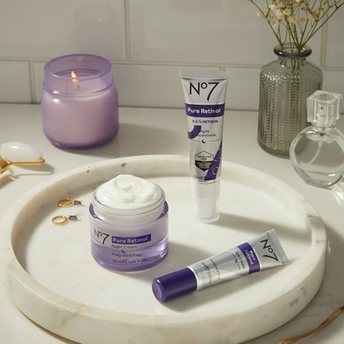 No7 Pure Retinol Night Cream - Collagen-Boosting Retinol Cream that Visibly Smoothes, Plumps & Firms Complexion - Dermatologist Approved & Fragrance-Free (1.69 Fl Oz)