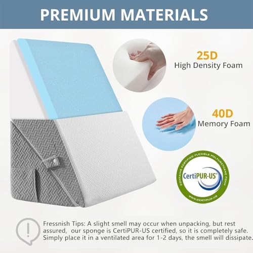 Sasttie Wedge Pillow for Headboard, Adjustable Bed Wedge Pillow Set with Orthopedic Memory Foam Neck Cushion – for Acid Reflux, Neck & Back Support, and Post-Surgery Recovery, White and Dark Grey