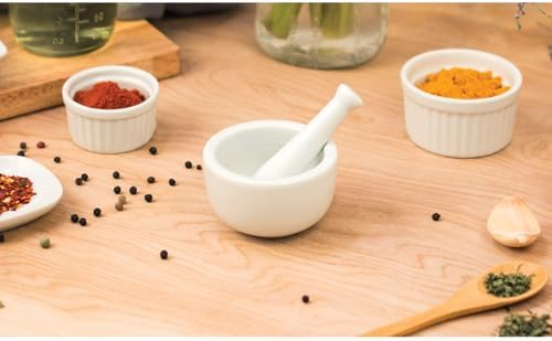 HIC Kitchen Mortar and Pestle for Grinding Spices and Herbs and Crushing Pills, Fine-White Porcelain