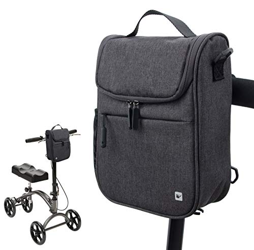 PACMAXI Knee Walker Handlebar Bag Multiple Uses Handlebar Bag for Knee Walker, Bike, Scooter, Wheelchair, Knee Scooter Accessories Bag with Shoulder Strap for Men, Women, Senior (Gray)