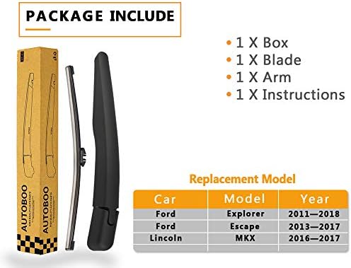Rear Wiper Arm Blade Replacement for Ford Explorer 2011-2023,Escape 2013-2018,2015-2019 Lincoln MKX Back Windshield Wiper Blade Arm Set -Original Equipment Replacement