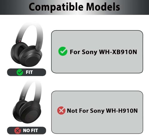 WH-XB910N Replacement Earpads Ear Cushions with Net and Buckle,Noise Canceling Headset Cover Ear Pads Repair Parts for Sony WH-XB910N Over-Ear Wired&Wireless Headphone(Black)
