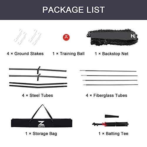 ZELUS 7x7ft Baseball Softball Practice Net | Portable Baseball Net with Tee, 2.8" 16oz Weighted Baseball and Carry Bag for Batting Hitting and Pitching