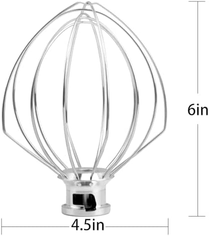 K45WW 6'' Wire Whip Compatible with 4.5-5Qt KitchenAid Tilt-Head Stand Mixer, Kitchenaid Whisk Replacement For Egg Cream Stirrer, Flour Cake Balloon Whisk，Kitchenaid mixer attachments