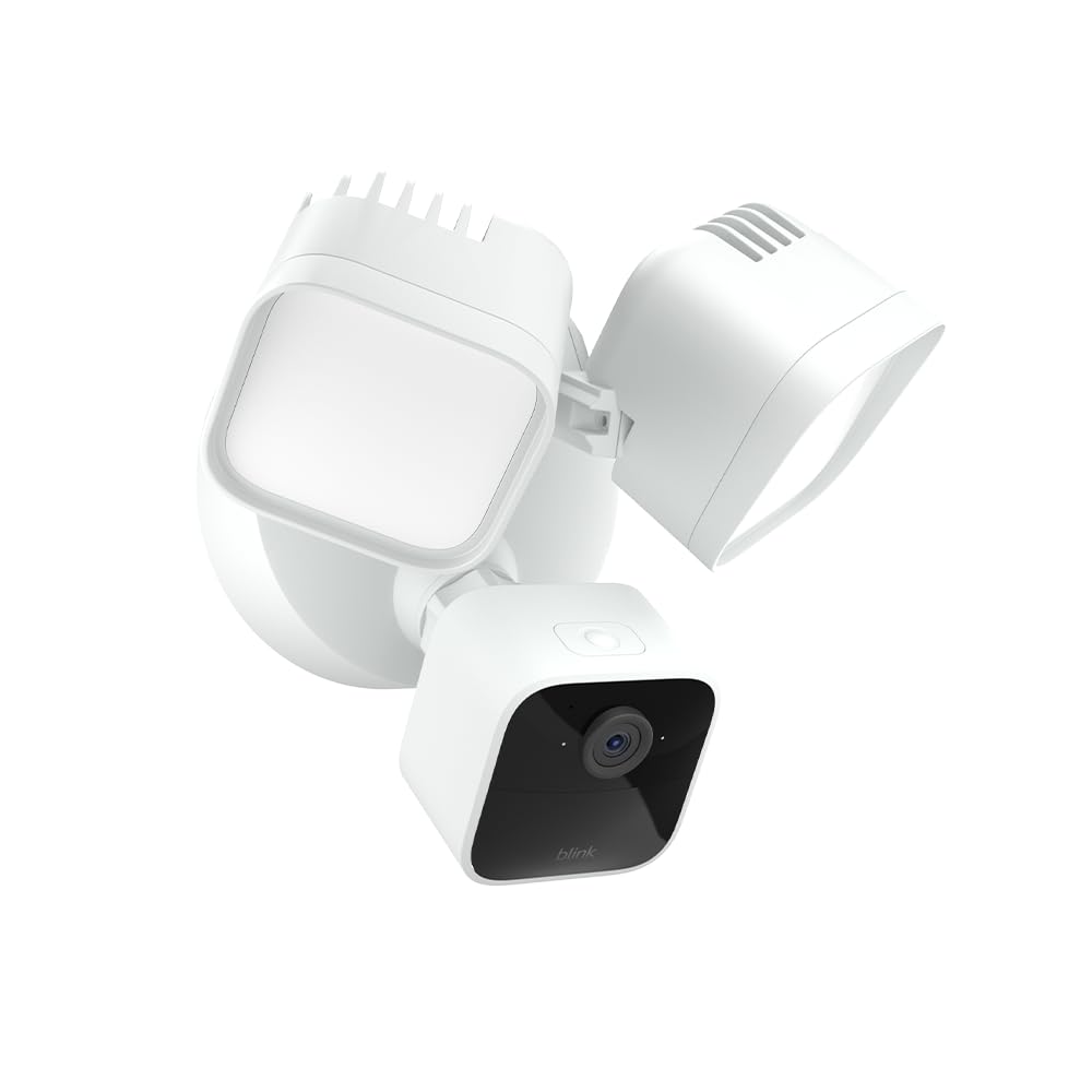 Wired Floodlight Camera, Smart security camera, 2600 lumens, HD live view, enhanced motion detection, built-in siren, Works with Alexa, 1 camera (White)