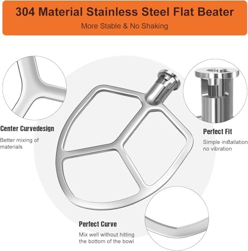 Stainless Steel Flat Beater Replacement for kitchenAid 5qt-6qt, Bowl-Lift Stand Mixer Accessories Fit for Professional 5 Plus and 600 Seris Mixers, Heavy Duty and Dishwasher Safe
