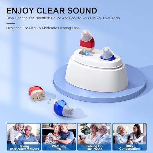 F&Kcoptee Rechargeable Hearing Aids for Seniors & Adults with Volume Control, CIC Invisible-in-Canal Digital Hearing Amplifier, Assist Devices with Charging Case