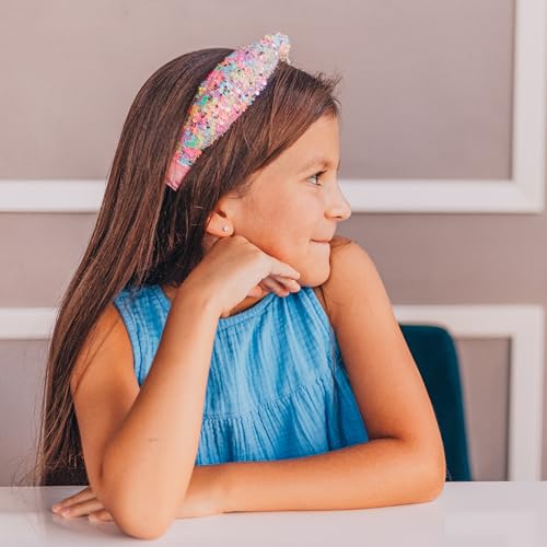 FROG SAC Sequin Knot Headband for Girls, Rainbow Knotted Hair Bands Accessories for Kids, Sparkly Iridescent Little Girl Headbands, Cute Fashion Hairbands for Tweens Stocking Stuffers for Children