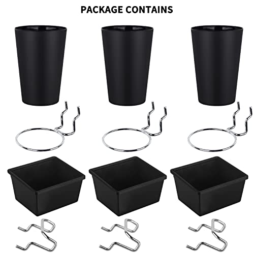 6 Sets Pegboard Bins Pegboard Cups with Hooks, Pegboard Hooks Assortment, Hooks for Pegboard Cup Holder for Organizing Accessories Tools Storage Office Workshop Garage Workbench Black