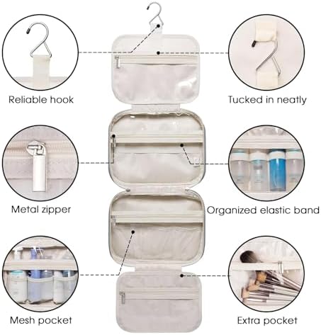 Narwey Hanging Toiletry Bag for Women Travel Makeup Bag Organizer Toiletries Bag for Travel Size Essentials Accessories Cosmetics (Greyish Blue (Medium))