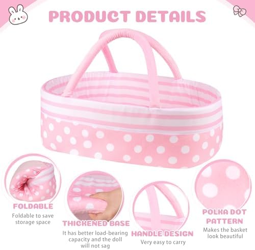 BABESIDE 8 Pcs Reborn Baby Doll Clothes with Bassinet for 17-22 Inch Baby Dolls, Baby Doll Accessories and Doll Clothes Outfit fit Newborn Baby Doll Girl, Babies Pretend Play Set (Not Doll)