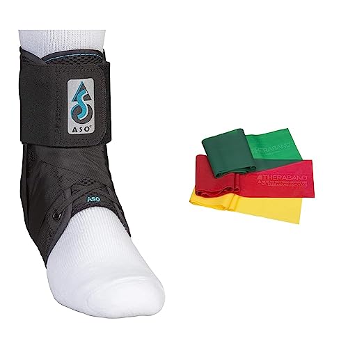 Med Spec 264014 ASO Ankle Stabilizer, Black, Medium & THERABAND Resistance Band Set, Professional Latex Elastic Bands, 5 Foot, Yellow, Red & Green, Beginner